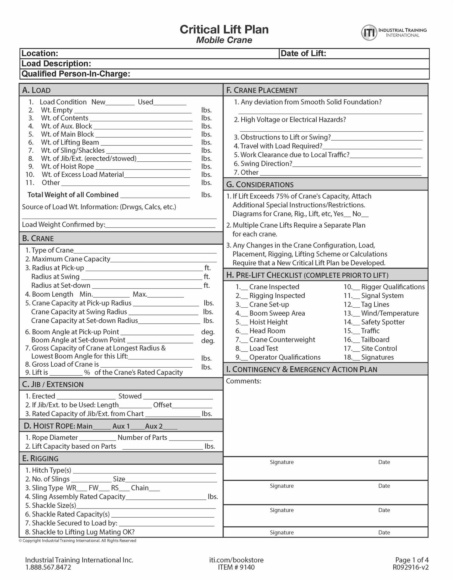 Critical Lift Plan - Mobile Crane (Four-page document)