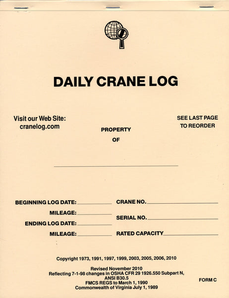 Crane Maintenance Log Book