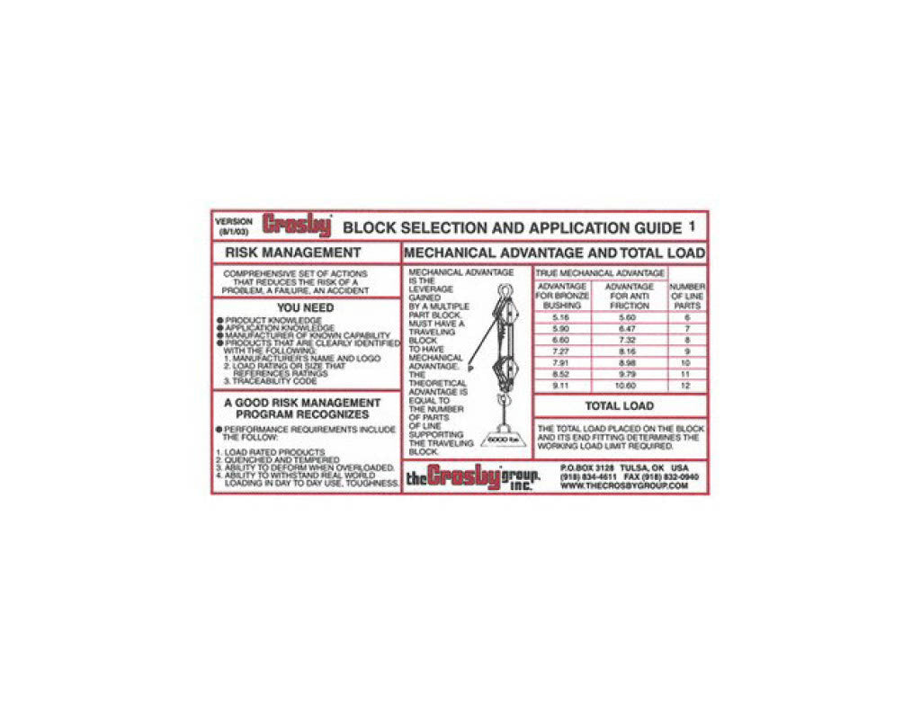 Crosby Rigging Card.pdf Crosby Block Selection & Application Guide – ITI Bookstore