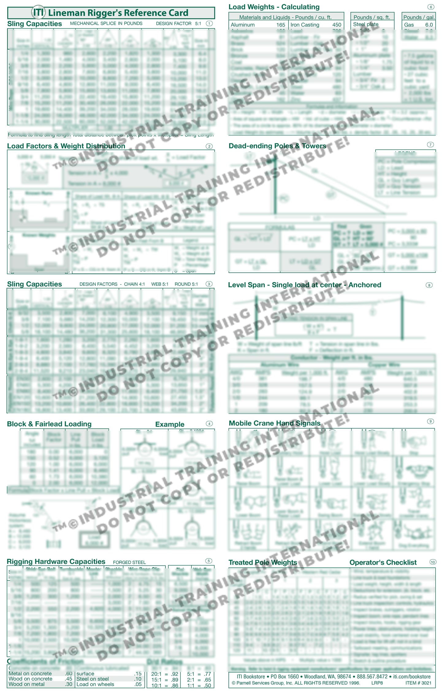 Lineman Rigger Reference Card (Pocket Size)