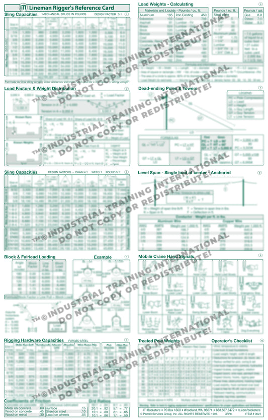 Lineman Rigger Reference Card (Pocket Size)