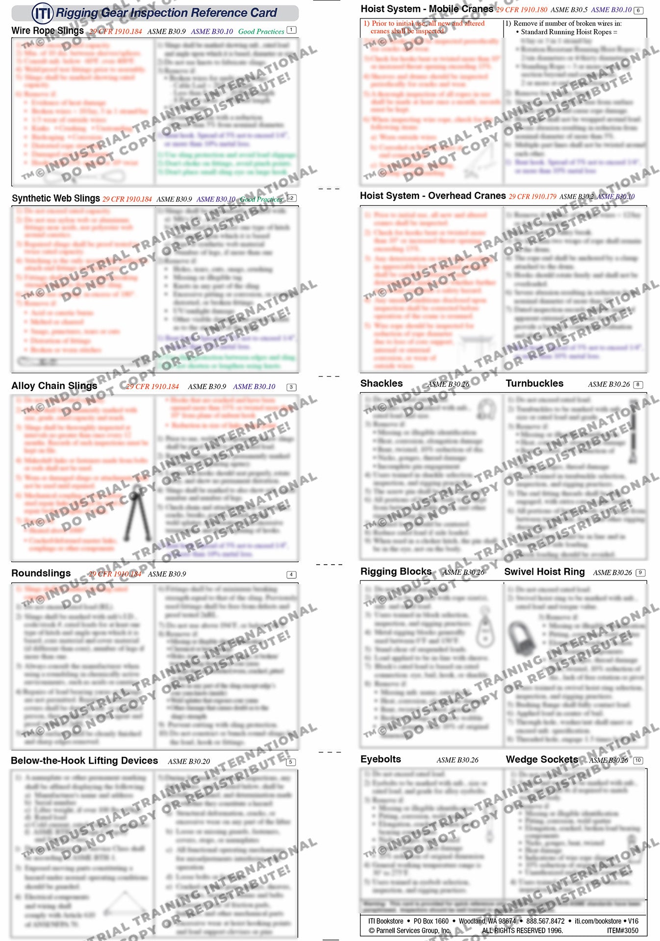 Rigging Gear Inspection Reference Card (Wallet Size)