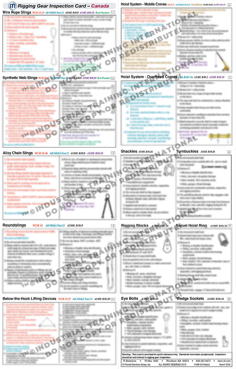 Rigging Gear Inspection Reference Card (Canada)