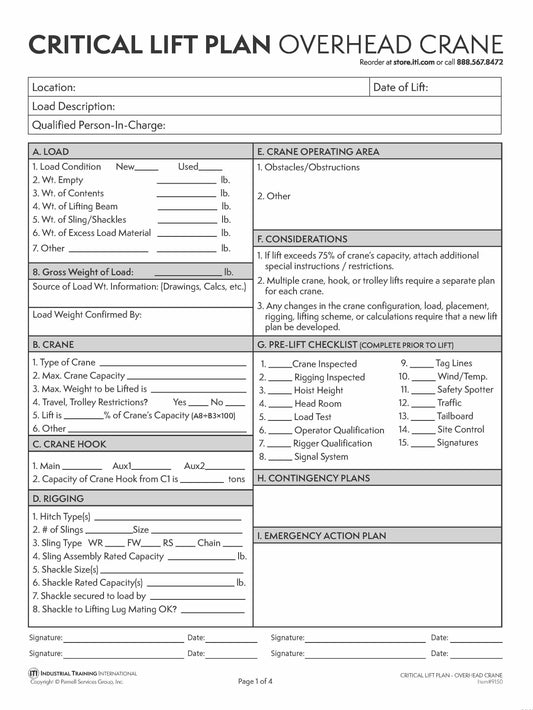 Critial Lift Plan - Overhead Crane