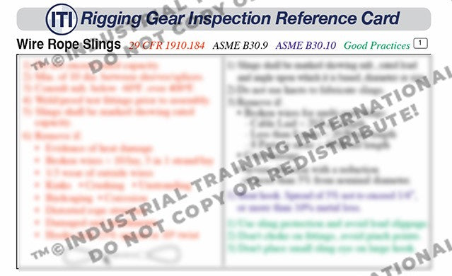 Rigging Gear Inspection Reference Card (Wallet Size)