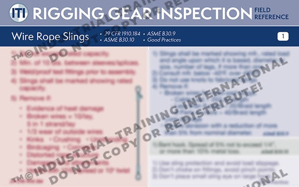 Sling Rigging Card Rigging Gear Inspection Reference Card (Pocket Size) – ITI Bookstore