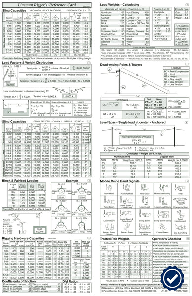 Lineman Rigger Reference Card (Wallet Size)