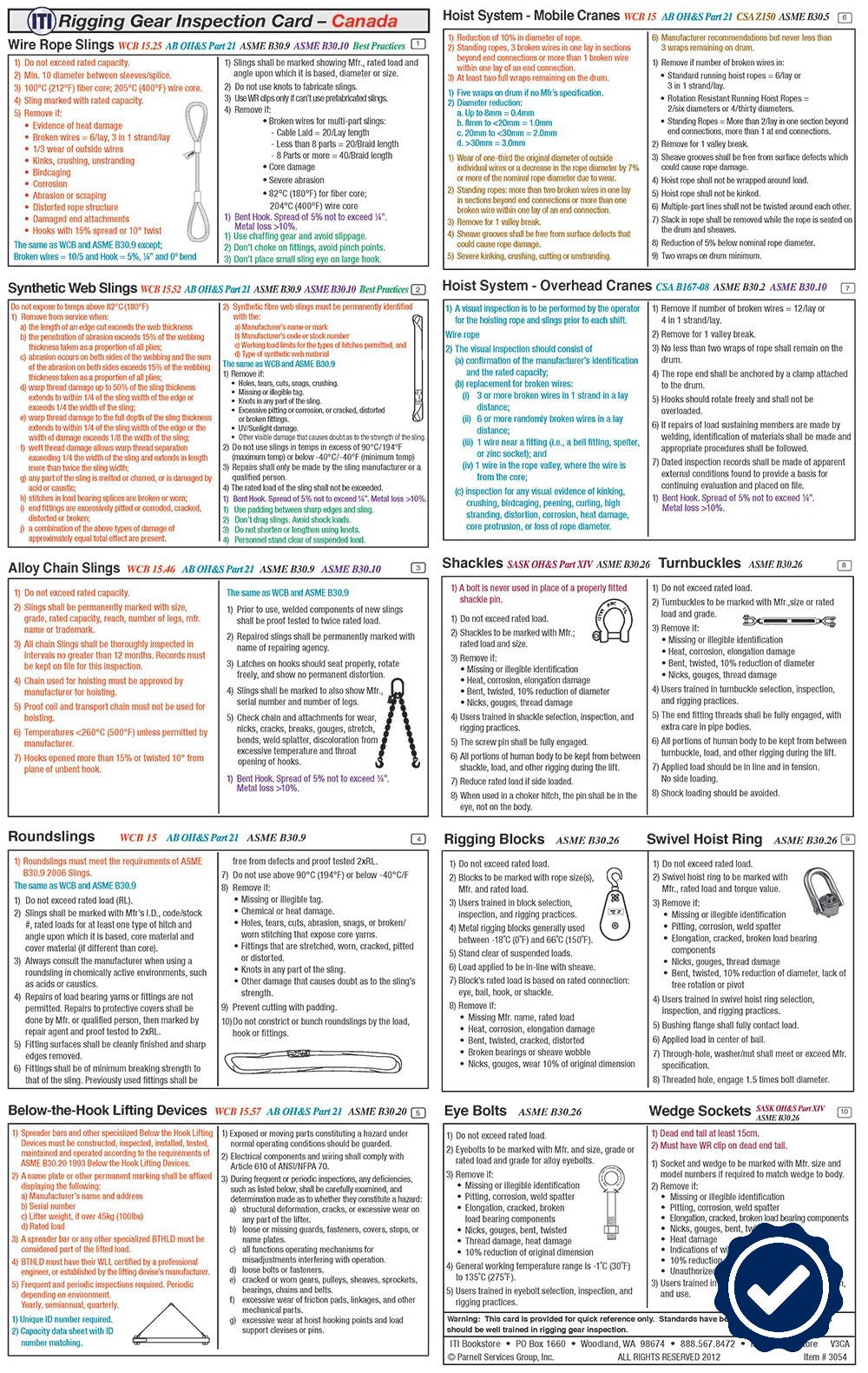 Rigging Gear Inspection Reference Card (Canada) – ITI Bookstore
