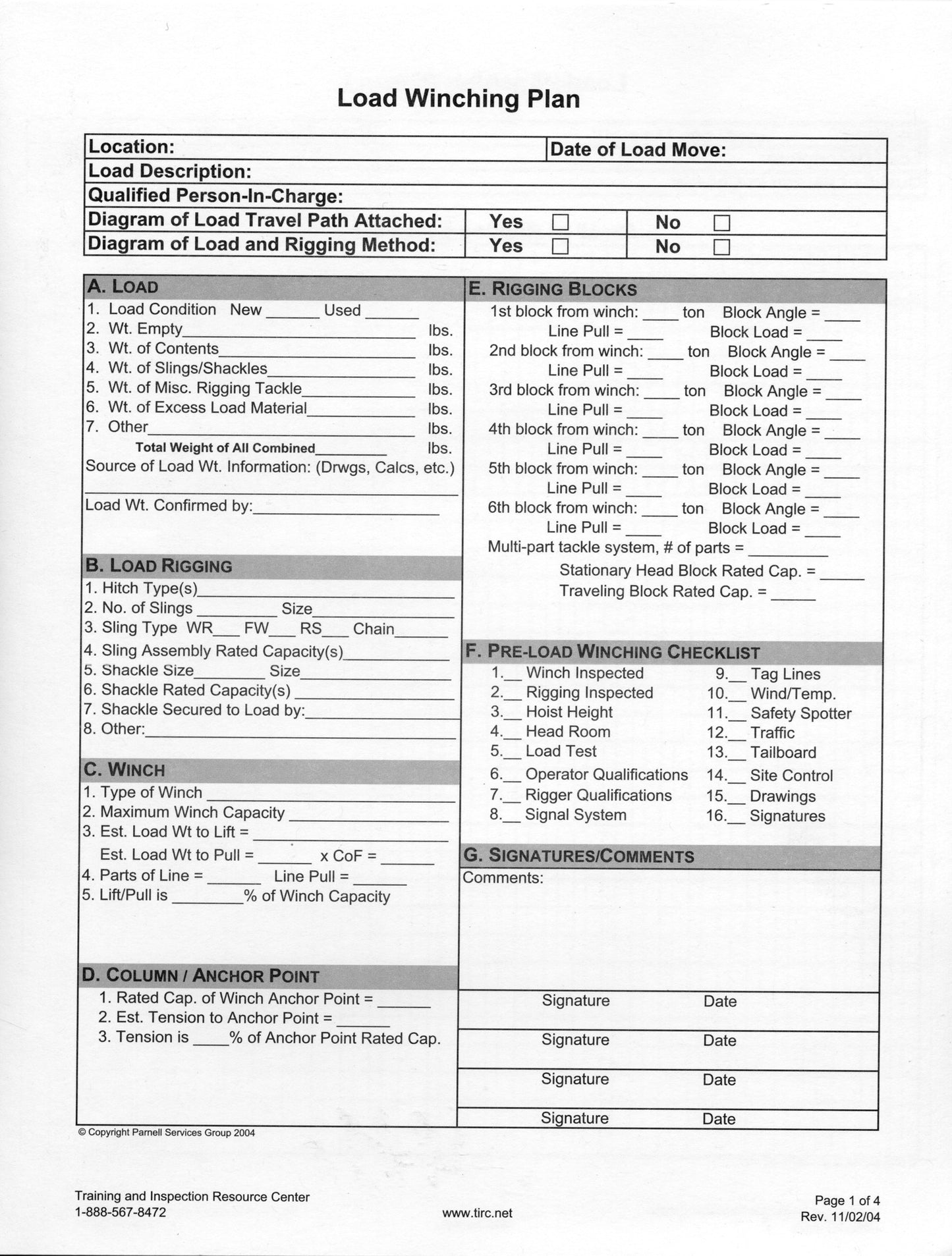 Load Winching Plan (Four-Page Document/Checklist)