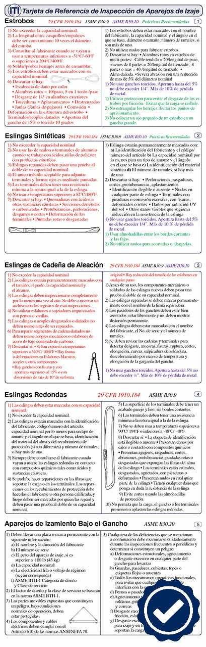 Rigging Gear Inspection Reference Card (Spanish)